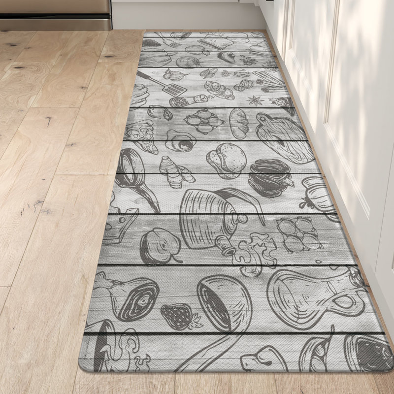 Tapis de cuisine antidérapant Finnlie, Tapis de couloir 2 pi x 4 pi 11 po, Gris