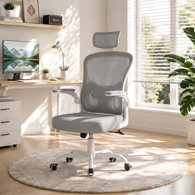 Ergonomic Mesh Office Chair with Adjustable Headrest, Swivel Desk Chair with Flip-Up Arms