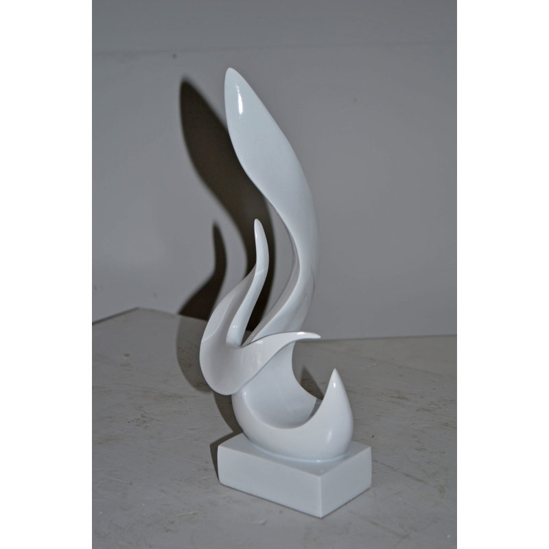 Ameline Modern Art Abstract of Fire White Resin Statue - Size: 6"L x 3"W x 12"H., White