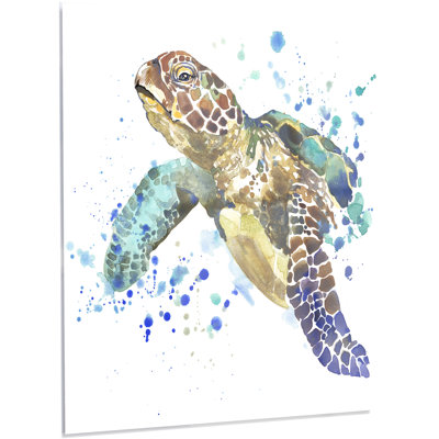« blue sea turtle illustration », reproduction d’art sur métal