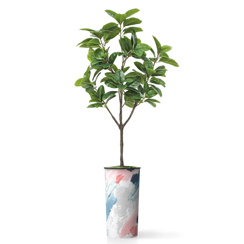 Arbre artificiel en fauve gris avec aquarelle abstraite pot de magnolia, Paint Effect Pink