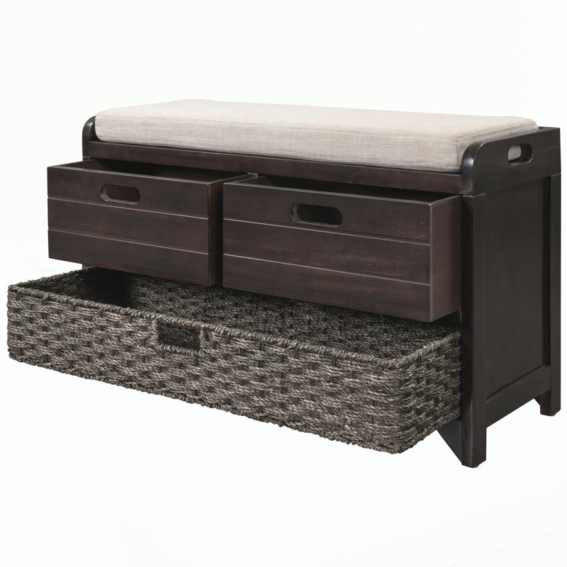 Banc de rangement avec panier amovible et 2 tiroirs, Espresso