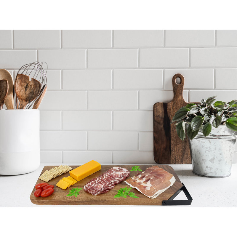 Plateau de service en bois 20 po avec poignée en métal