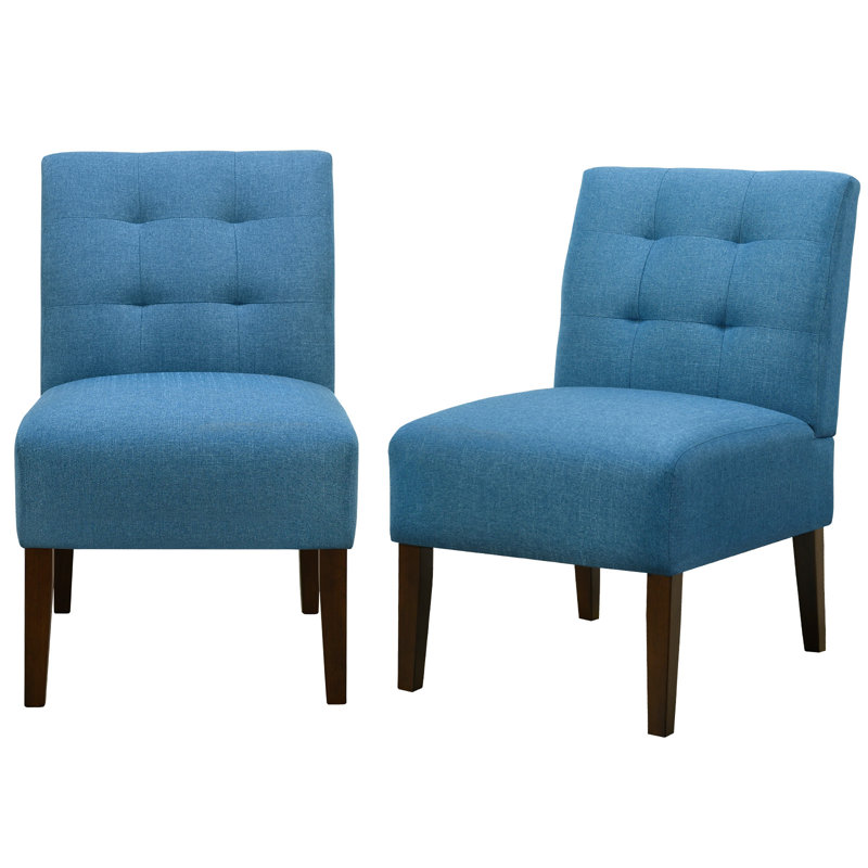 Morden Armless Accent Slipper Chair Set Of 2, With Pin Decor, Blue Polyester