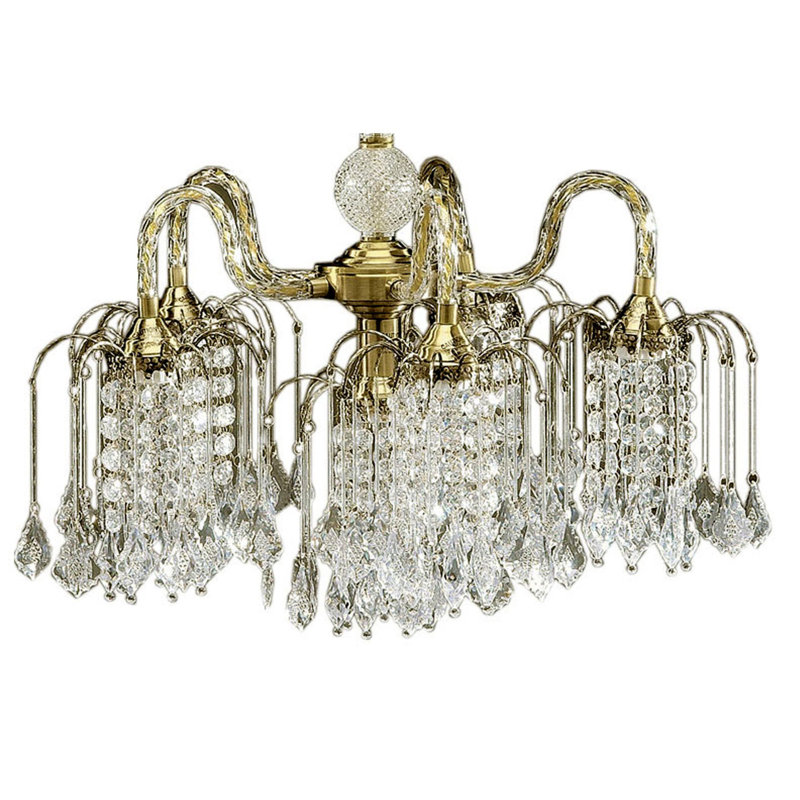Lustre en métal de 25 po de hauteur avec finition laiton antique et accents de cristal
