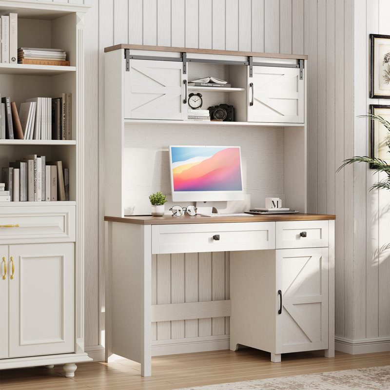 Bureau 47 po avec 3 tiroirs Farmhouse, Brun / Blanc