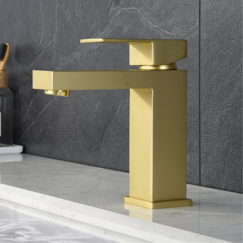 Robinet de lavabo doré - remplissage latéral et en céramique inclus pour un débit efficace dans la salle de bain