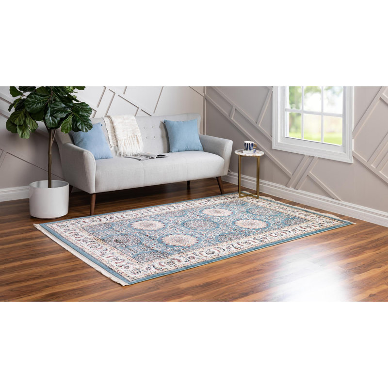 Tapis bleu floral Jackson, Rectangle 3 pi 1 po x 5 pi 3 po