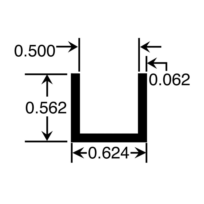 Outwater Alu847-S Finition satinée 1/2 po, dimension intérieure, profilé en U, canal en C, longueurs de 72 po (paquet de 18)