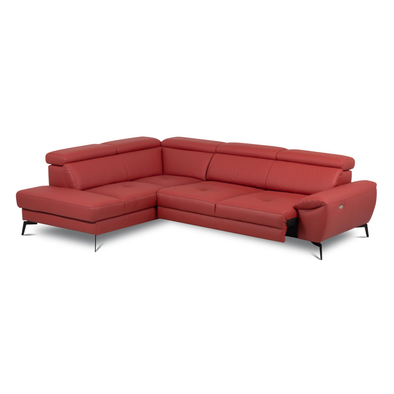 Alvoro Genuine Leather Corner Sofa with Electric Seat Extension & Adjustable Headrests, Left Hand Facing, Red
