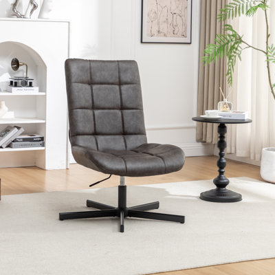 Trunnell Faux Leather Tufted Swivel Accent Chair