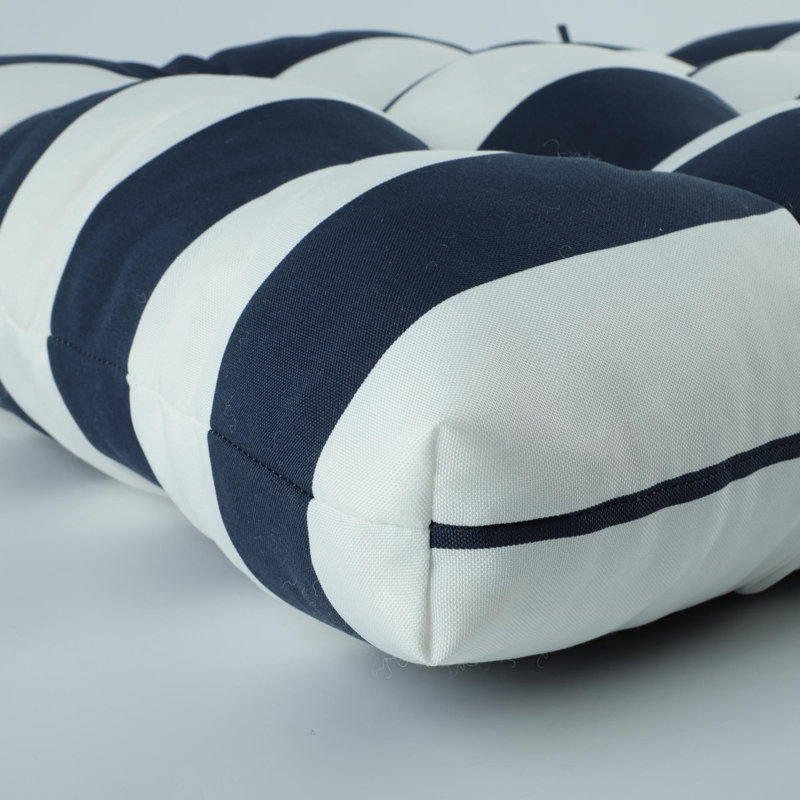 2-Piece High Back Patio Chair Cushion with Tufted Design (Cushion Only), Blue Striped