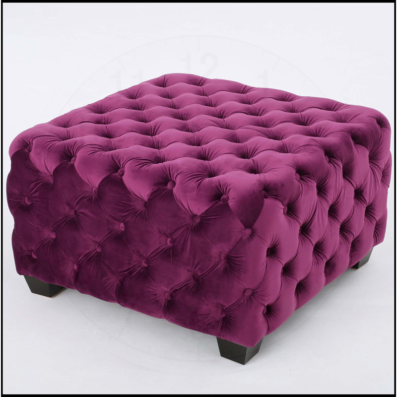 Repose-pieds rectangulaire capitonné en velours, Fuchsia