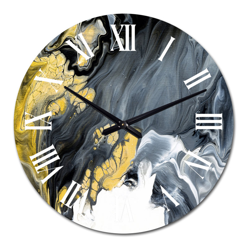 Horloge murale moderne abstraite noire et dorée, Moyen