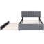 Lit plateforme tapissier avec lit gigogne simple, molleton gris et joli lit gigogne artistique à rayures-1128045958