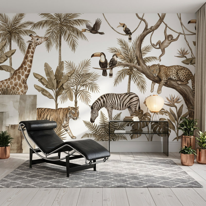 Papier peint amovible sur fond blanc Safari neutre, 120 po x 96 po, Peel and Stick
