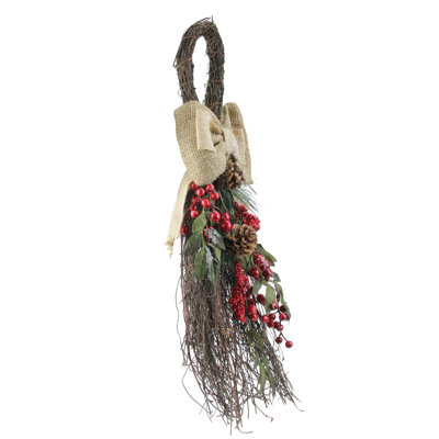 24" Iced Berries and Burlap Artificial Christmas Twig Teardrop Swag