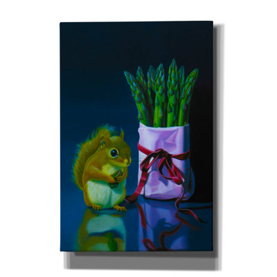 Squirrel And Asparagus' by Valery Vecu Quitard, Canvas Wall Art