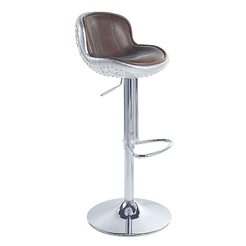 Tabouret réglable vintage en aluminium et brun avec pivot