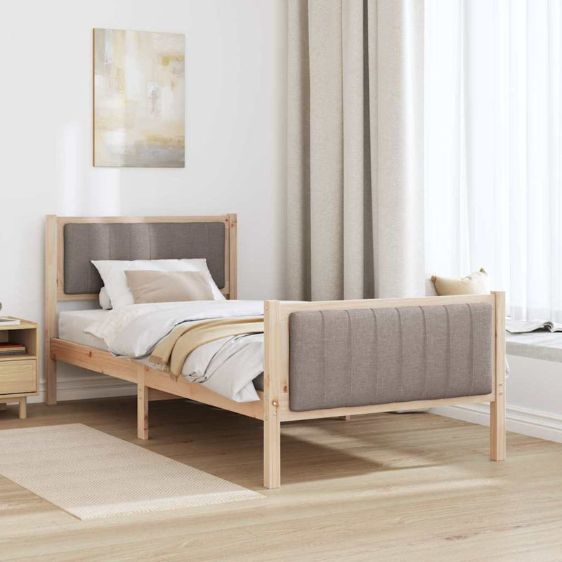 Solid Wood Bed, European Single (90 x 200 cm), Brown/Taupe