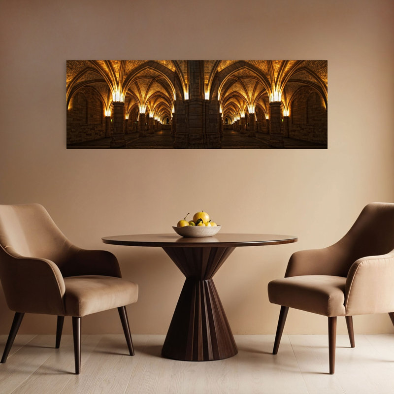 «Illuminated Arches Dramatic Elegant Gothic Architecture», art mural, H 16 po x l 48 po