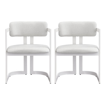 Dining Chairs Set Of 2, Fabric Armchairs With Beige Seating Black Metal Frame