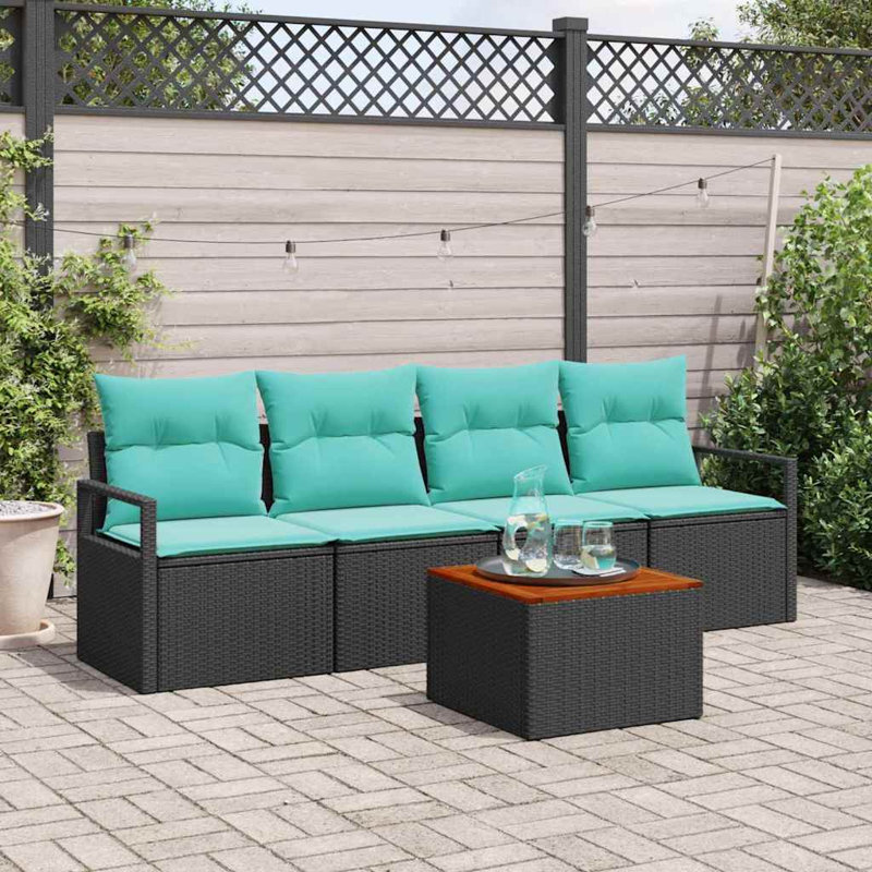 Ensemble de canapé de jardin vidaXL 5 pièces en rotin de polyester noir et turquoise