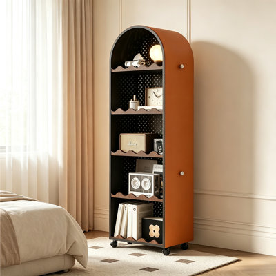5 Tier Bookcase with Saddle Leather Surround
