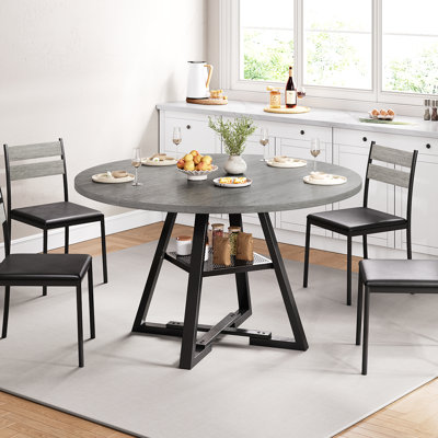 Braysham 47 Inch Round Dining Table For 4 Farmhouse Kitchen Table,Space Saving Dinner Table For Kitchen & Dining Room