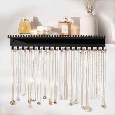 Black Wall Mounted Necklace Holder with Shelf