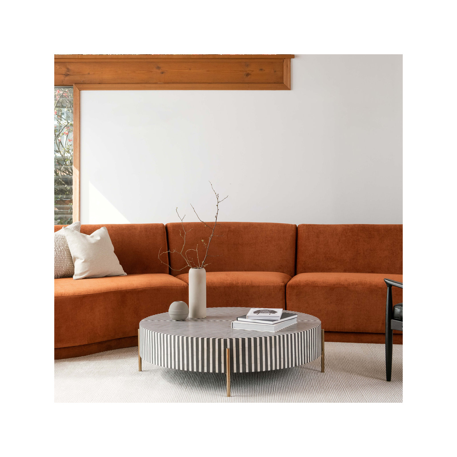 Bron Round Bone Inlay Coffee Table, 12" H x 36" L x 36" W