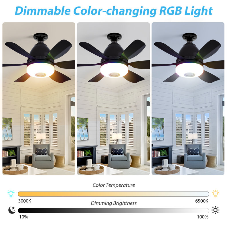 E26 Socket Fan Light Bulb With Rgb, Bluetooth Speaker & Remote ,quiet, Easy To Install, Color Changing, Black