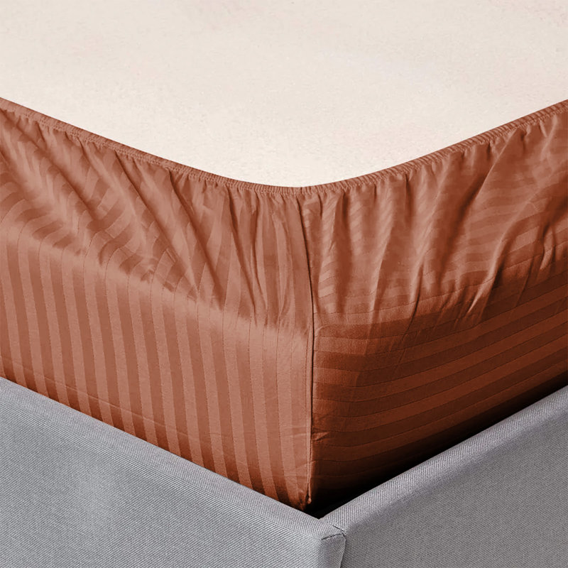 200 Thread Count Striped Microfiber Fitted Sheet, Rust, Single (3')