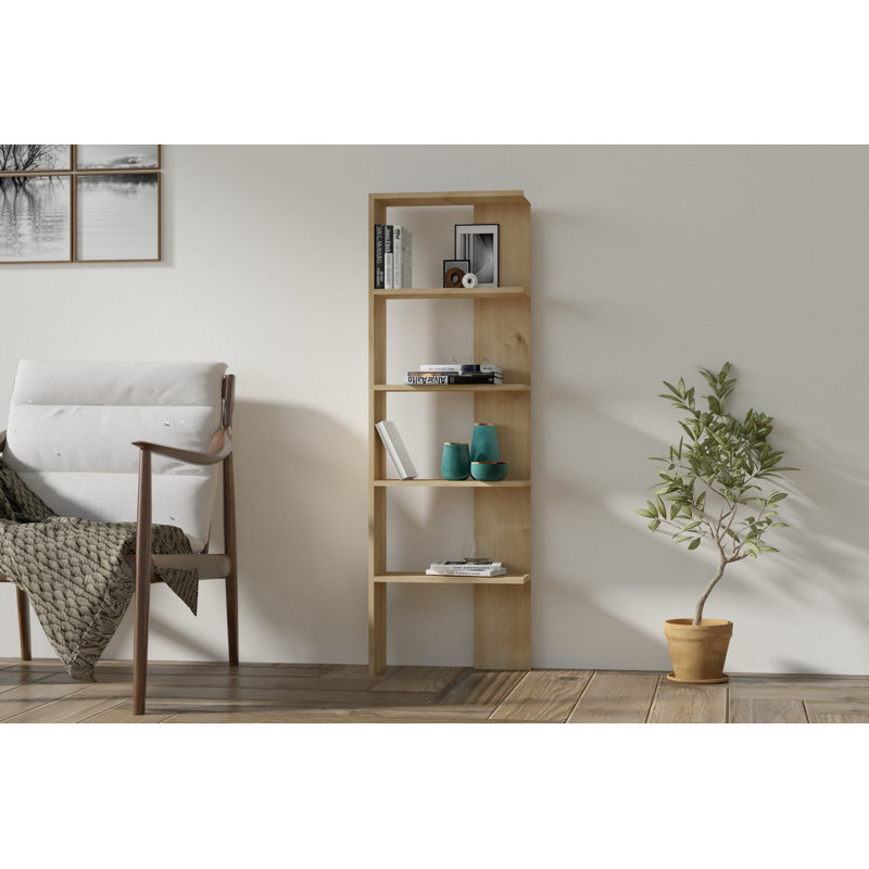 Modern Oak Bookshelf, 51 x 63 x 8.3 inches | 100% Melamine Coated Particle Board, Thickness: 0.7 inches | Wall-Mountable Design, Ample Storage with Multiple Shelves | Scandinavian Style for Home & Office