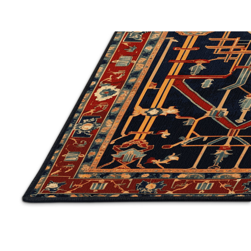 Machine Washable Persian Gray Area Rug, Round 4'