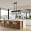 Luminaire suspendu linéaire à 5 lumières pour îlot de cuisine avec détails en bois-829753129
