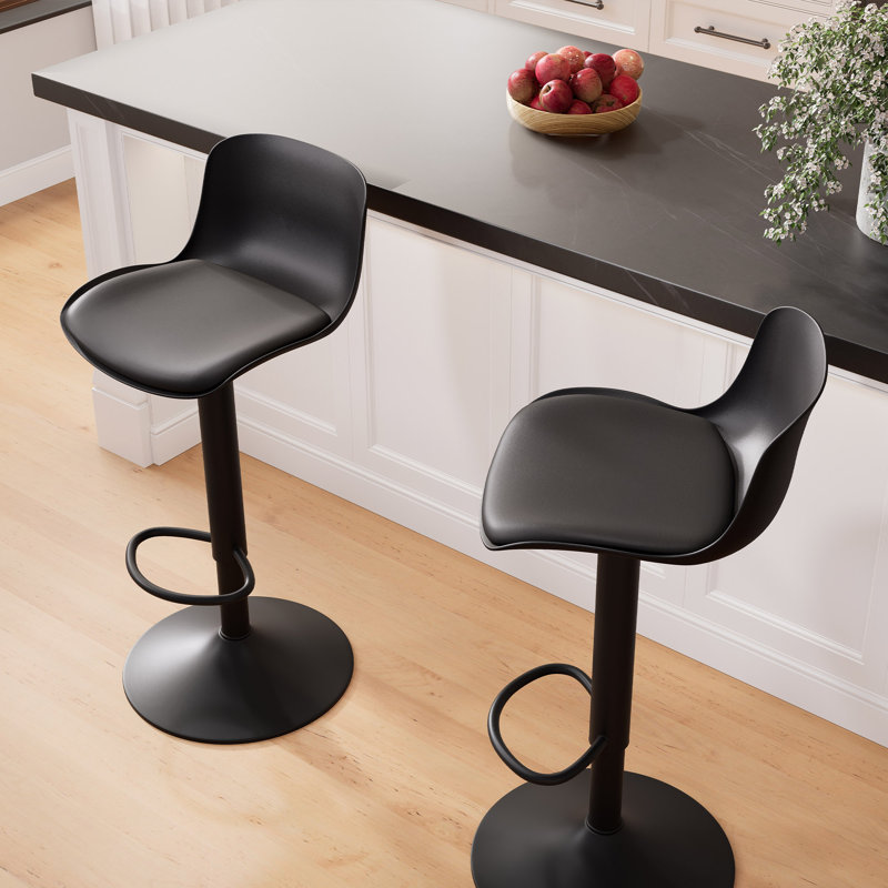 Modern Swivel Adjustable Height Bar Stool With Backrest Footrest For Kitchen Island Bar Counter, Black