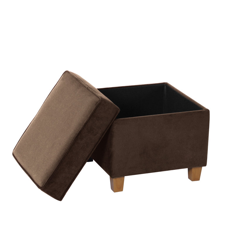 Repose-pieds carré avec rangement 17,5 "Asha, Velours brun chocolat
