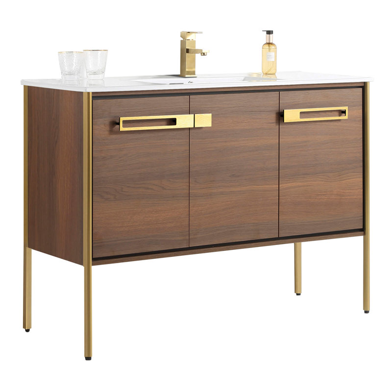 48" Single Bathroom Vanity, Satin Brass, Walnut Ebony