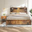Lit Queen spacieux en bois avec tête de lit de rangement multifonctionnelle, design moderne, usage domestique
