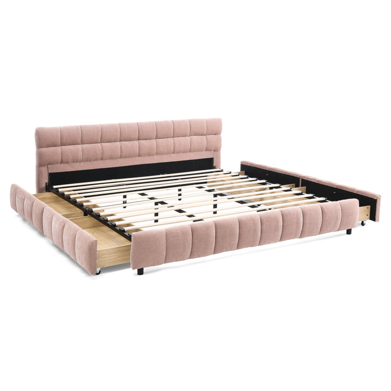 Très grand lit plateforme rose avec tiroir pour un espace de rangement - Rangement confortable dans un revêtement relaxant