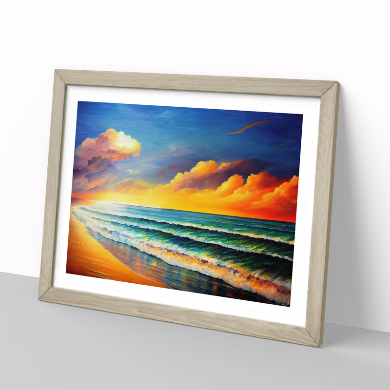 Beach View Vol.6 - Single Picture Frame Painting, 46cm H x 64cm W x 2cm D, Oak