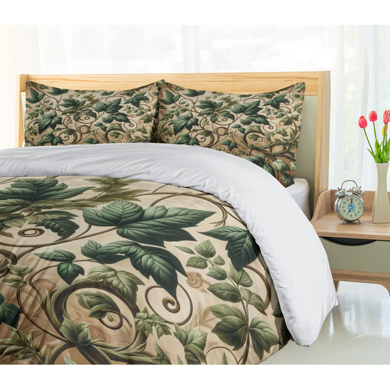Leaf Print Duvet Cover, California King Duvet Cover + 2 Standard Shams