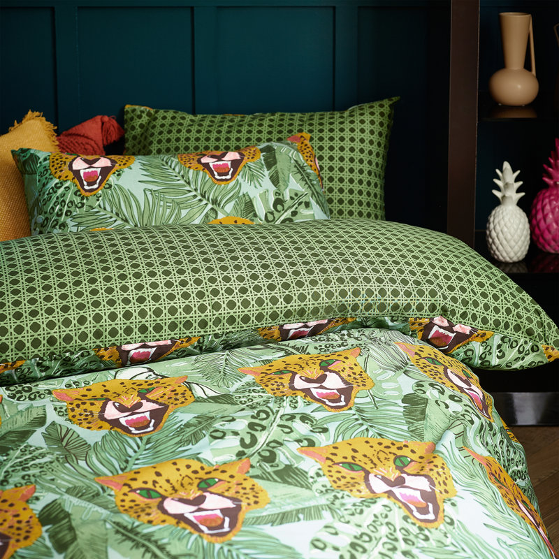 Cotton Blend Floral Duvet Cover Set with Pillowcases Included, Green, King Duvet Cover + 2 Standard Pillowcases