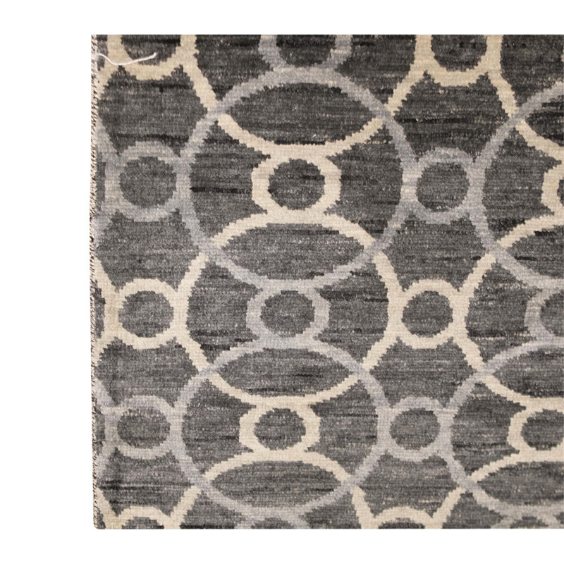 Tapis noir / ivoire noué à la main de conception unique 10 pi x 13 pi 9 po One-of-a-Kind