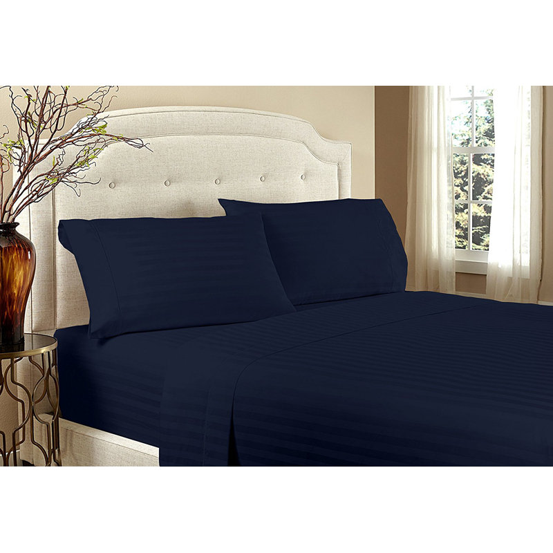 Ensemble de draps en satin de microfibre Luxurious, Ensemble de draps pour lit simple TG + un drap-hou, Bleu marine