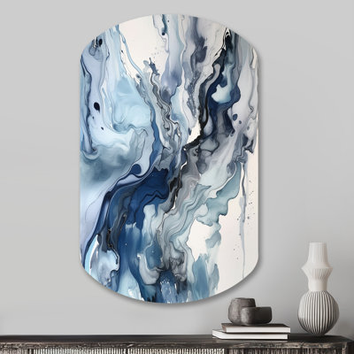 Blue and Grey Ethereal Elixir II - Irregular Shape Abstract Metal Wall Art, Asymmetrical Metal Wall Sculpture Print