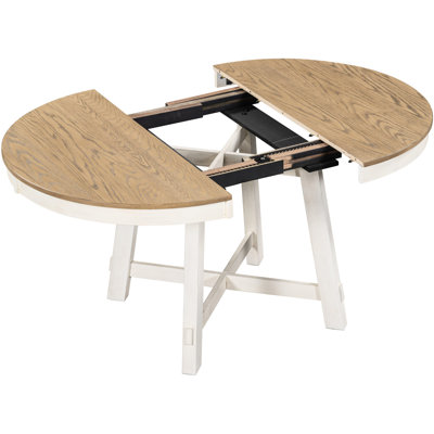 Extendable Solid Wood Table For Dining Area, Oak Natural + Antique White Finish Table, And Colors, 300 Lbs Capacity
