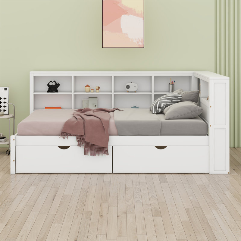 Lit avec rangement Bacil, Blanc, Double