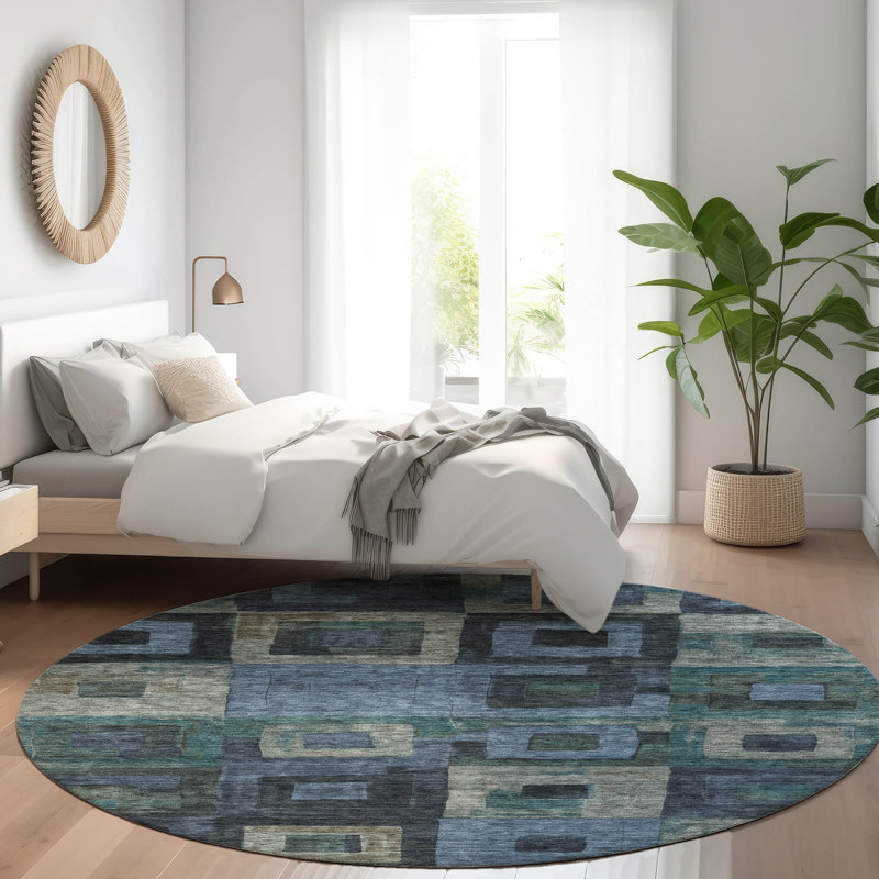 Cora Blue Washable Indoor-Outdoor Rug - , 8' x 8'